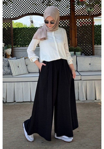 Rabia Şamlı Vera Etekli Pantolon Siyah Normal