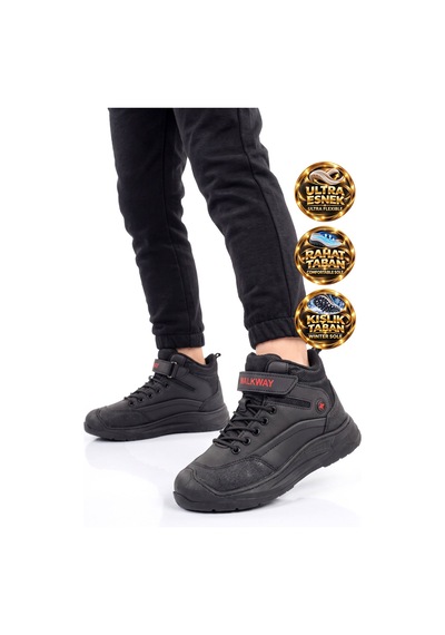 Walkway Siyah-kırmızı Cırt Bantlı Kauçuk Tabanlı Erkek Çocuk Sneaker Bot Surge 2037