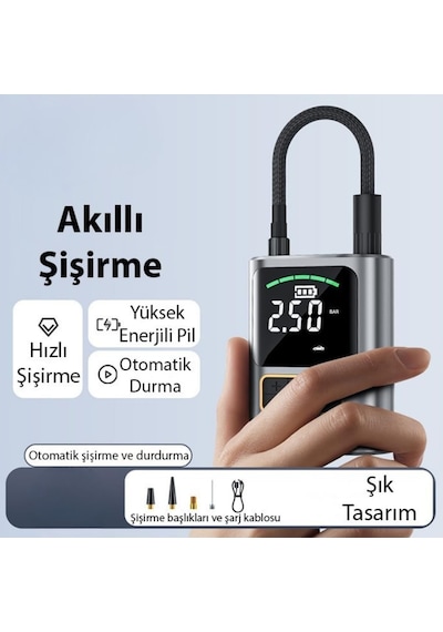 Auhma Hava Pompası Kompresörü, 150 Psı Dijital Göstergeli Oto Kompresör, Araba, Motosiklet, Bisiklet Ve Top İçin,