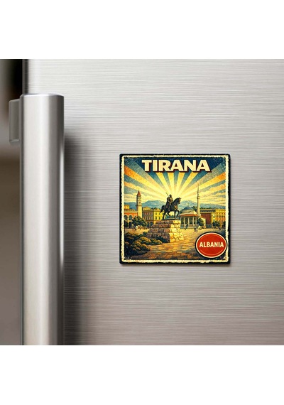 Vintage Tiran Şehri Temalı Buzdolap Magneti 9x9 Cm