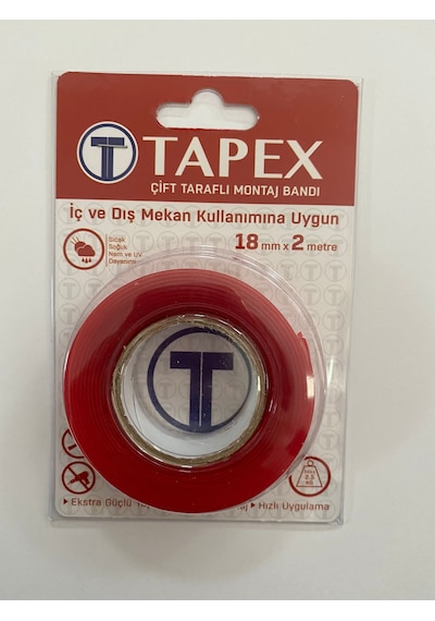 Tapex Çift Taraflı Şeffaf Montaj Bandı 18 Mmx2 Mt