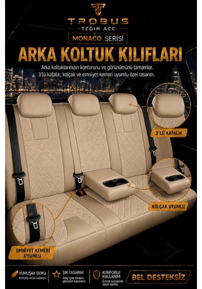 Nissan Almera 2001-2008 Ve Sonrası Uyumlu Monaco Serisi Eviza Deri Detaylı Bej