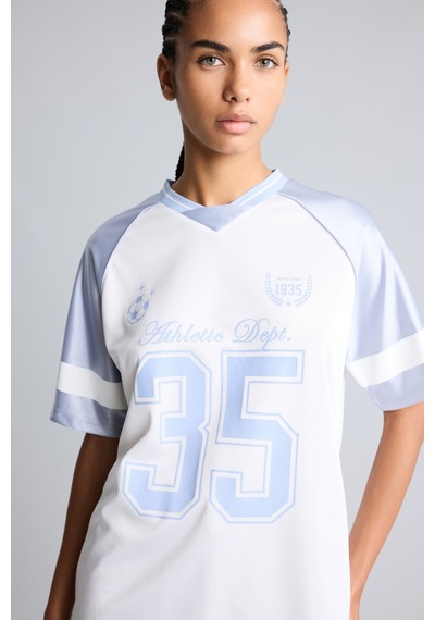 Defacto Oversize V Yaka Raglan Kol Baskılı Sporcu Tül Tişört I3135ax26auer105 Ekru-er105