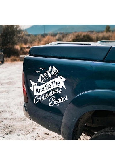 Adventure Begins Sticker - Kamp Doğa Dağ Sticker - Araba Oto Motosiklet Karavan Cam Sticker - 00084 15x10 Cm