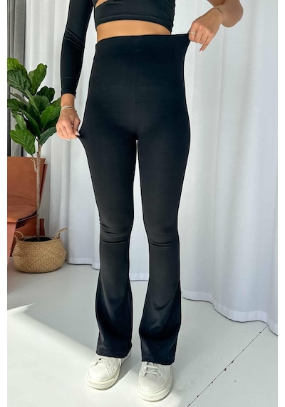 Mine Tan Butik İspanyol Paça Çelik Örme Tayt - Siyah Siyah