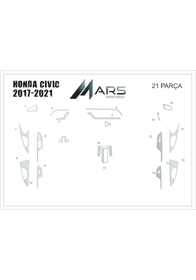 Honda Civic Torpido Kaplama 2017-2021 21 Parça Alüminyum
