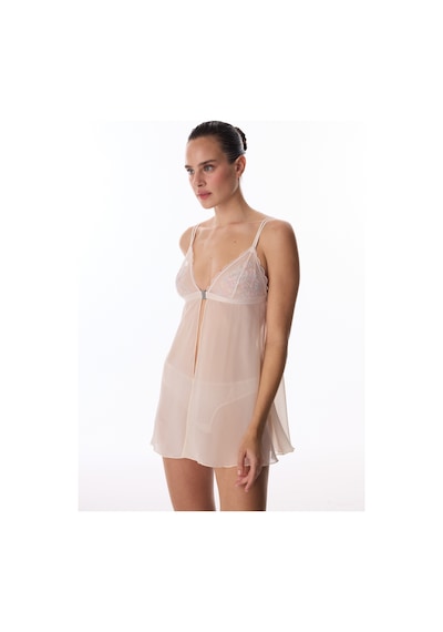 Penti Bej Front Opening Broderie Babydoll
