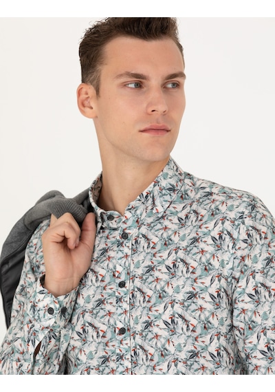 Pierre Cardin Erkek Koyu Mint Desenli Gömlek 50276458-vr152 Mint