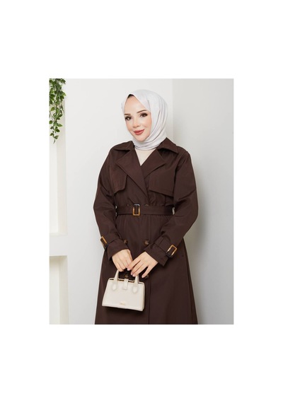 Miss Meliss Trençkot Kuruvaze Yaka Kemerlı Tam Boy Tessettür Pardesu Kahverengi Kahverengi Miss Meliss Trençkot Kuruvaze Yaka Kemerlı Tam Boy Tessettür Pardesu Kahverengi Kahverengi