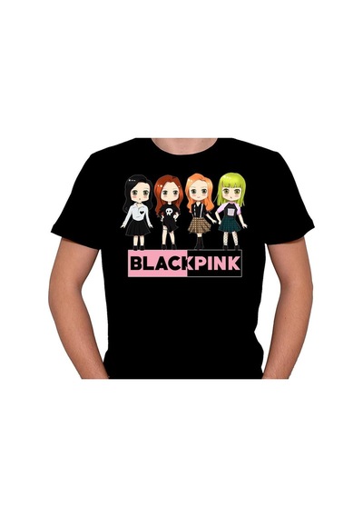 Chibi Black Pink Kore Korea Tişört Unisex T-shirt 001