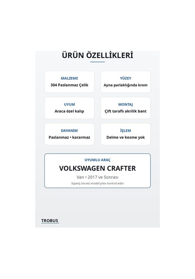 Volkswagen Crafter 2017 Ve Sonrası Uyumlu Krom Bagaj Çıtası Paslanmaz Çelik Kameralı
