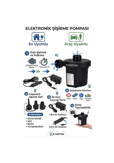 Elektrikli Hava Pompası - 12v/220v Ev Ve Araç Uyumlu - Şişme Yatak, Bot, Havuz Şişirme Pompası