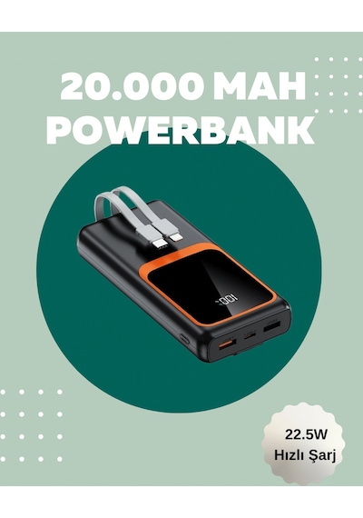 Tek Dijital Ekranlı 20.000 Mah Powerbank 22.5w Hızlı Şarj + Çoklu Bağlantı Seçeneği Najmaddin