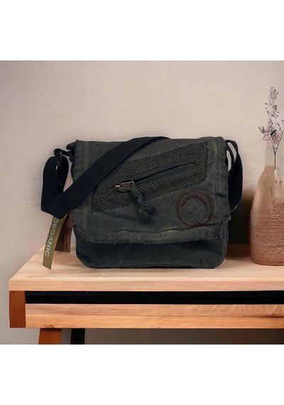 Old Cotton Cargo Vintage Küçük Salaş Unisex Günlük Çapraz Postacı Çantası S Boy 26x20cm Siyah