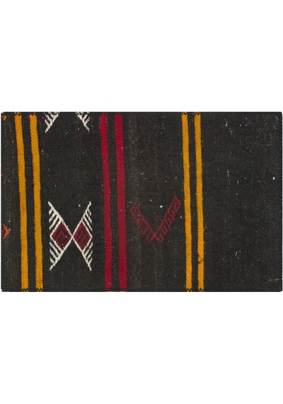 Siyah Sarı Kırımızı Çizgili El Dokuma Kilim Paspas