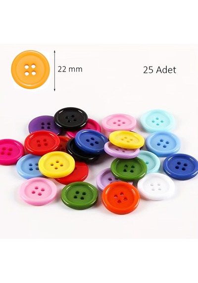 Yuvarlak Renkli Düğme Rengarenk Düğme 2,2 Cm - 25 Adet