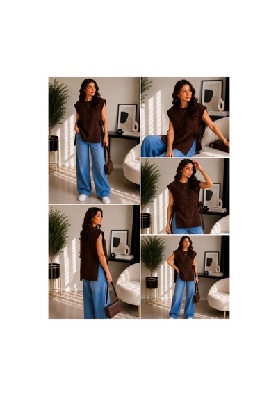 Hira Life Fashion Kadın Bisiklet Yaka Yanları Açık Bağcıklı Oversize Triko Süveter Kahverengi Kahverengi Hira Life Fashion Kadın Bisiklet Yaka Yanları Açık Bağcıklı Oversize Triko Süveter Kahverengi Kahverengi