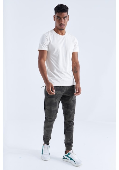 Tommy Life Haki Kamuflaj Desenli Dar Kalıp Jogger Erkek Eşofman Alt - 84754 Haki