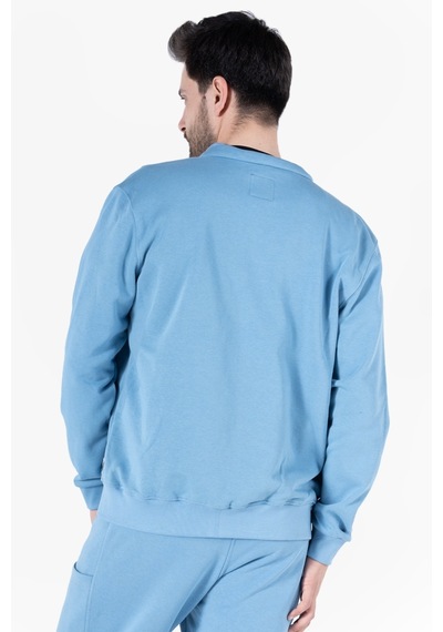 Owl 9150 Diagonel Fermuarlı Sweatshirt Light İndigo