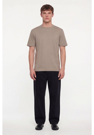 Sabri Özel Erkek Camel Normal Kesim Regular FitPamuk Dokuma Bisiklet Yaka Basic T-shirt