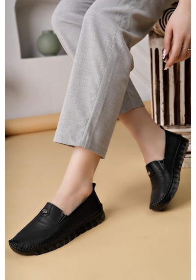 Nesilshoes Nesil Shoes Knc 14 Siyah Hakiki Deri Şeffaf Taban Kadın Ayakkabı
