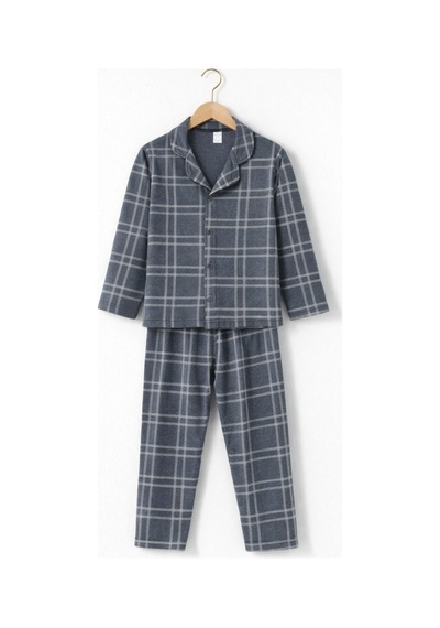 Beka Kids Erkek Çocuk Önden Düğmeli Kareli Pijama Takımı - Göz Bantlı Gri