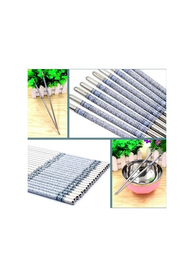 Omeniv İki Çift (4) Bleu Blanc Metal Chopstick Set Sushi Noodle