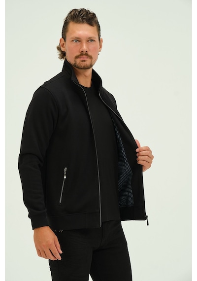 Msw Fermuarlı İçi Astarlı Regular Fit Erkek Dik Yaka Selanik Hırka Siyah