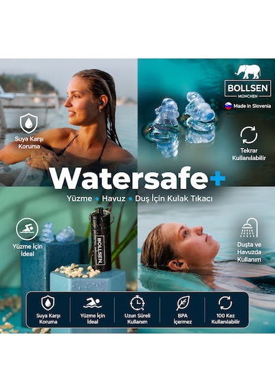 Watersafe+ Yüzme Kulak Tıkacı Su Geçirmez Silikon Havuz, Deniz, Duş Ve Banyo İçin 24 Db, Yeniden Kullanılabilir
