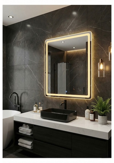 60x90 Cm Dokunmatik Led Banyo Aynası - Modern Tasarım Işıklı Duvar Aynası Günışığı