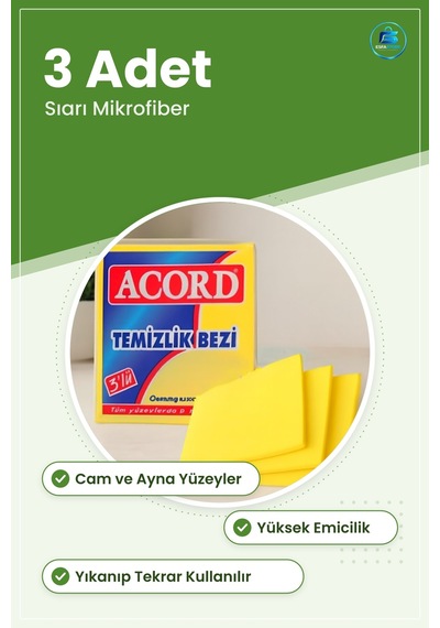 Sarı Mikrofiber Temizlik Bezi 3 Adet Cam Ayna Mutfak Tezgahı Bany Çok Renkli