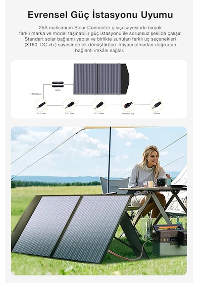 100w Taşınabilir Güneş Panelili Kamp & Karavan İçin Katlanabilir Solar Güç Kaynağı