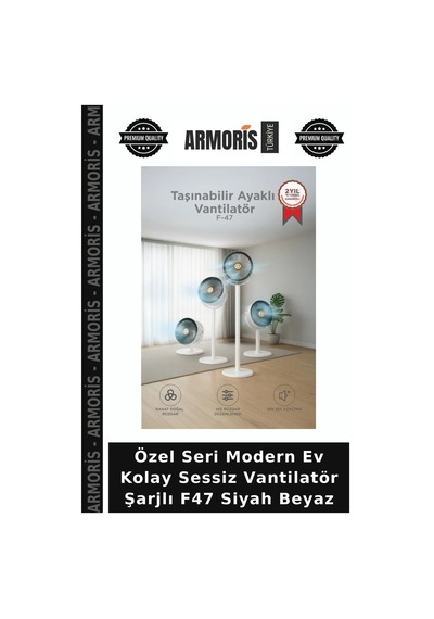 Özel Seri Modern Ev Kolay Sessiz Vantilatör Şarjlı F47 Siyah Beyaz