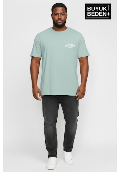 Superlife Erkek Büyük Beden Unified Collective Baskılı 3xl-6xl Bisiklet Yaka Tshırt Spr26bts510-10 Yeşil
