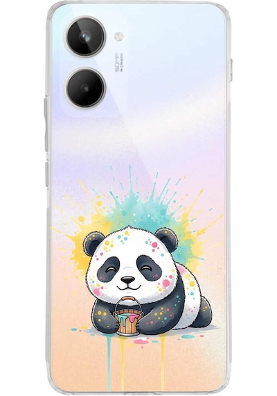 Realme 10 4g İle Uyumlu Splash Panda Tasarımlı Şeffaf Silikon Kılıf Şeffaf