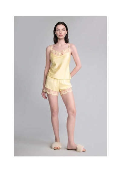 Defacto Regular Fıt Askılı Tül Detaylı 2li Saten Açık Sarı Pijama Takımı H0353ax26smyl83 Sarı-yl83