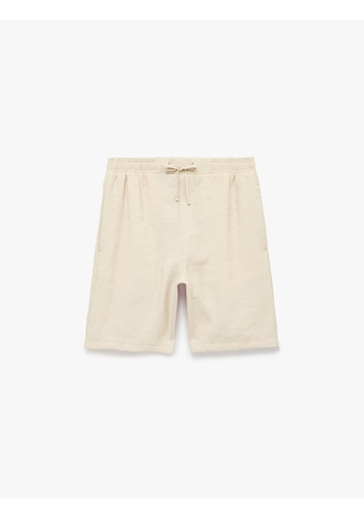 Koton Regular Fit Cepli Bermuda Cupro Modal Beli Bağcıklı Şort Bej 6sam40132hw Ekru