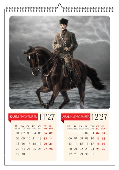 2027 Mustafa Kemal Atatürk Duvar Takvimi-a3 Ebat-6 Sayfa Fotoğraf Kağıdına Baskılı-atatürk İmzalı Pvc Kapaklı Diğer
