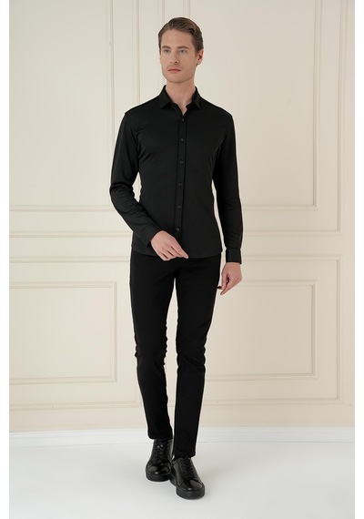 Efor G 1580 Slim Fit Siyah Klasik Gömlek Siyah