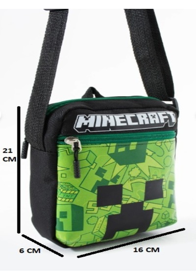 Trg Polo Mineecraft Creeper Çocuk Omuz Çantası 3 Bölmeli Su Geçirmez Kumaş 21 16 6 Cm Siyah - Yeşil