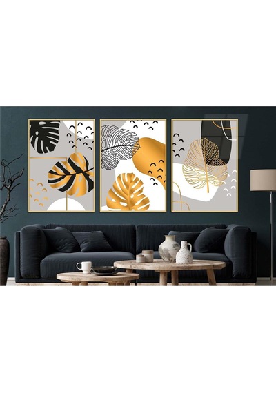 Alüminyum Çerçeveli Gerçek Cama Baskı Sanat Temalı 3'lü Set Cam Tablo 0011