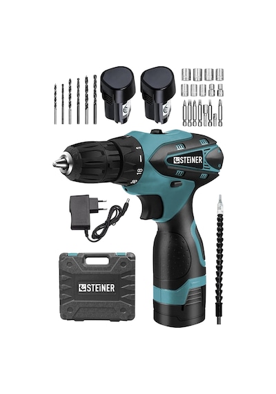 Tr Germany Technology 36 V Metal Şanzıman Çift Akülü Şarjlı Vidalama Matkap + 24 Parça Set Mavi