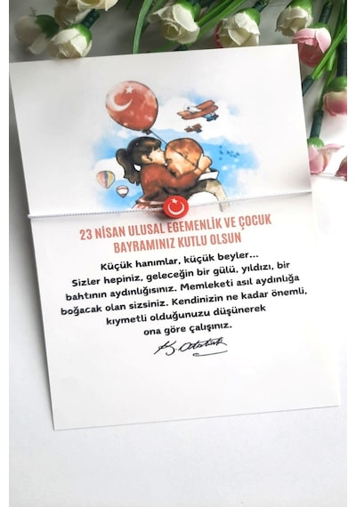 10 Adet Atatürk Ve 23 Nisan Kartlı Bayrak Bileklik -jelatinli Çok Renkli