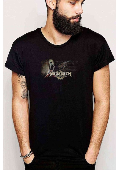 Dave Mustaine Baskılı Siyah Erkek Tshirt