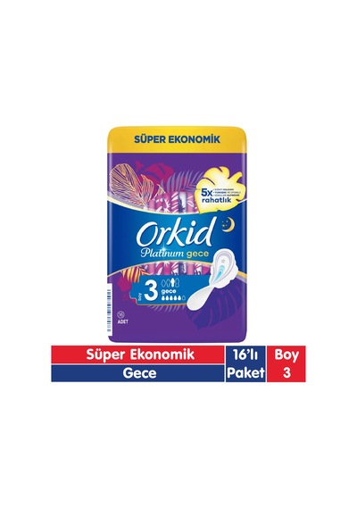 Orkid Platinum Süper Ekonomik Hijyenik Ped Gece 16'lı