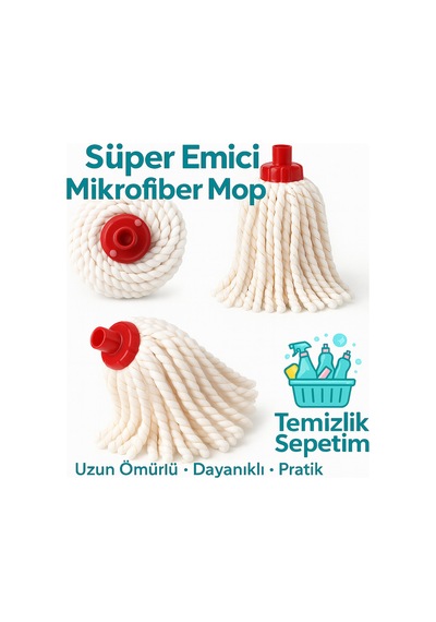 Süper Emici & Dayanıklı Mikrofiber Mop Başlığı Ekonomik 2 Li Paket