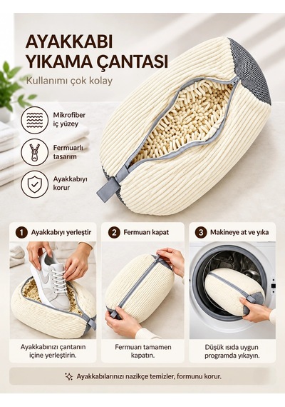 Özel Tasarım Ayakkabı Ve Hassas Eşya Yıkama File Çantası- Mikrofiber Fermuarlı Koruyucu Yıkama Files Çok Renkli