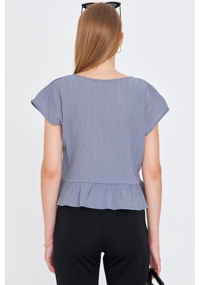 Armonika Kadın Gri Yarasa Kol Yakası Bağlamalı Eteği Fırfırlı Oversize Crop Bluz Arm-24y001088 Armonika Kadın Gri Yarasa Kol Yakası Bağlamalı Eteği Fırfırlı Oversize Crop Bluz Arm-24y001088