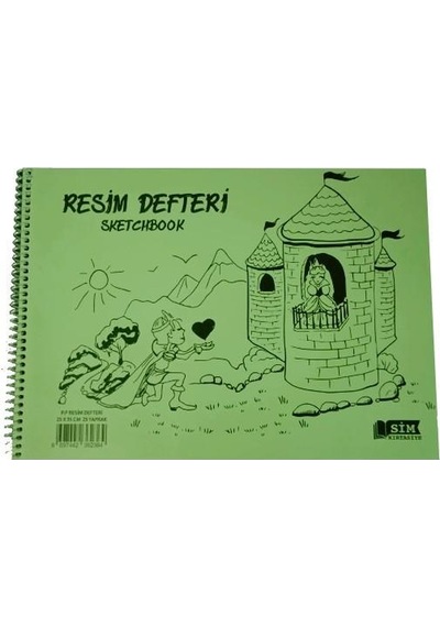 Sim 25x35 Spiralli Plastik Kapak 25 Yaprak Resim Defteri 12 Adet