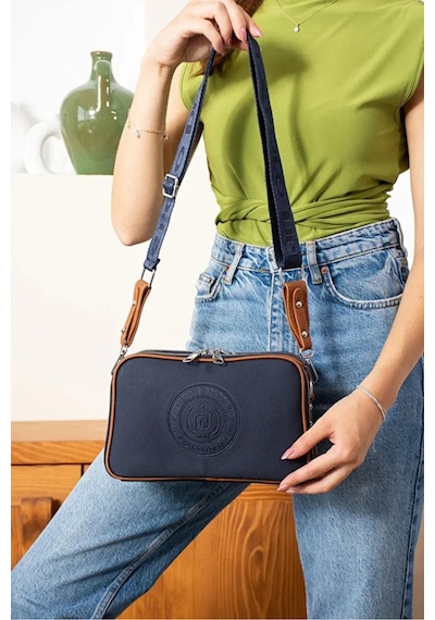 Just Polo Kadın Ayarlanabilir Askılı Su Geçirmez Lüks Omuz Çantası Shoulder Bag Ebat: 16 X 26 Cm Lacivert - Taba